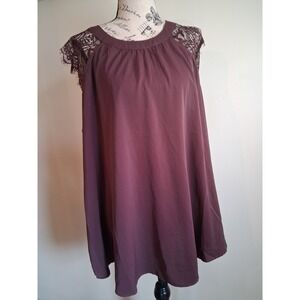 Torrid Plum Purple Lace Shoulder Sleeveless Blouse Keyhole Back Size 2 Plus